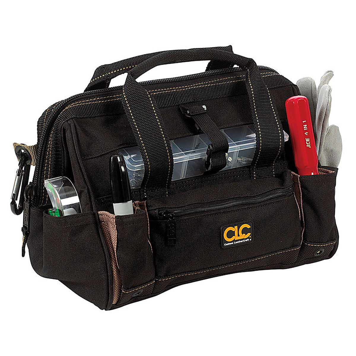 CLC - 1533 - 8 in. W X 9 in. H Polyester Tote Bag with Plastic Tray 21 pocket Black/Tan 1 pc