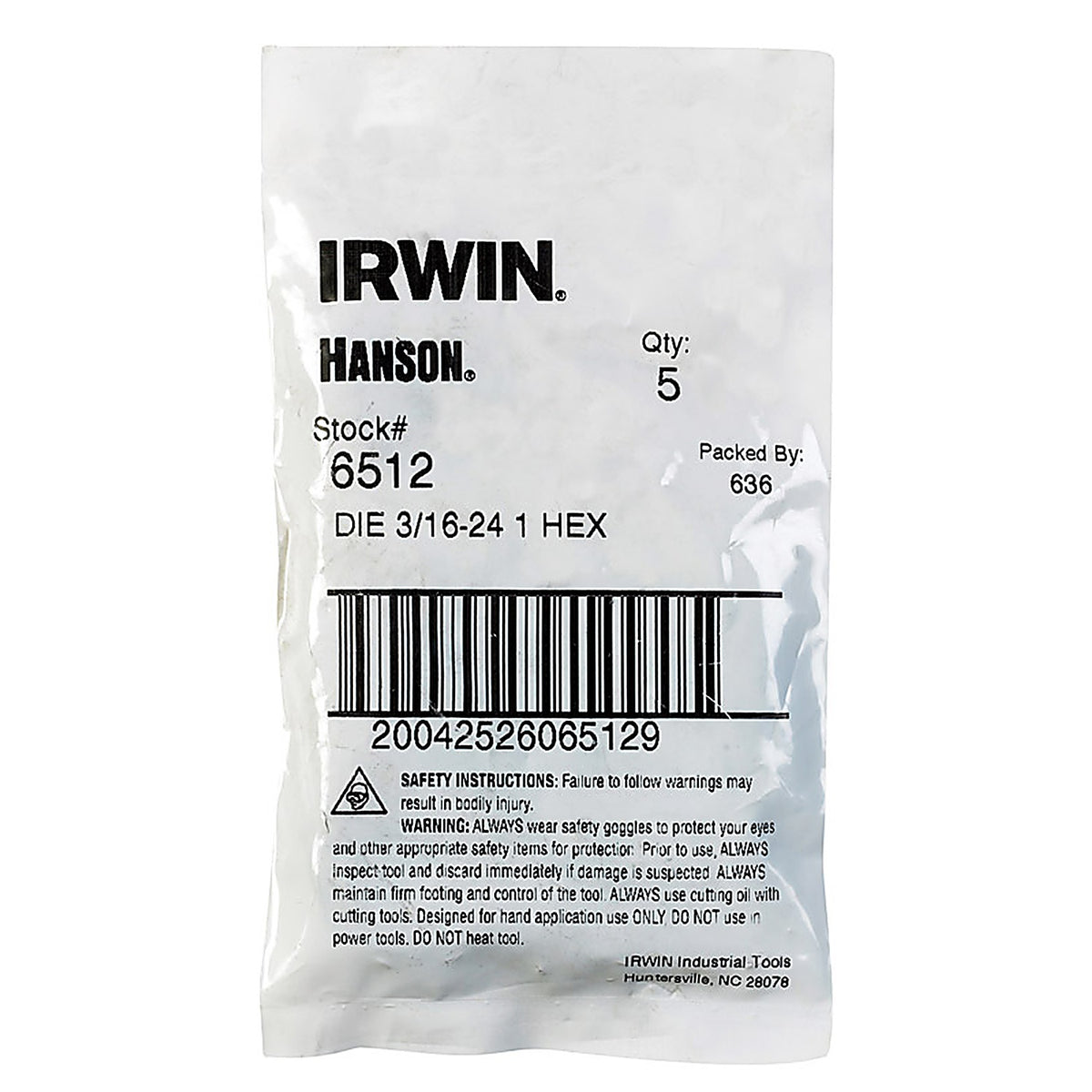 Irwin - 6512 - Hanson High Carbon Steel SAE Hexagon Die 3/16 in. 1 pc