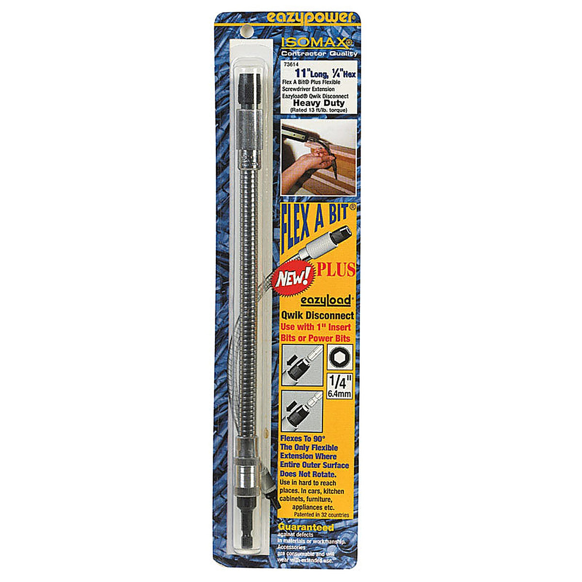 Eazypower - 73614 - Flex A Bit 11 in. Hardened Steel Flexible Screwdriver Extension 1/4 in. Hex Shank 1/pc.