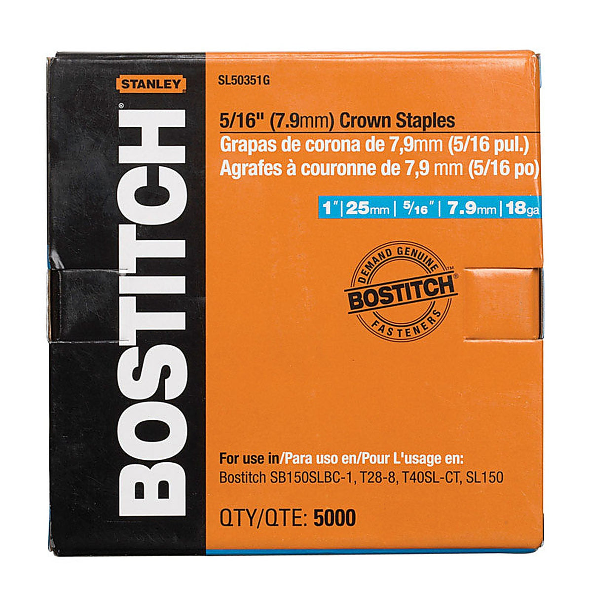 Stanley Bostitch - SL50351G - 5/16 in. W x 1 in. L 18 Ga. Narrow Crown Staples - 5000/Pack