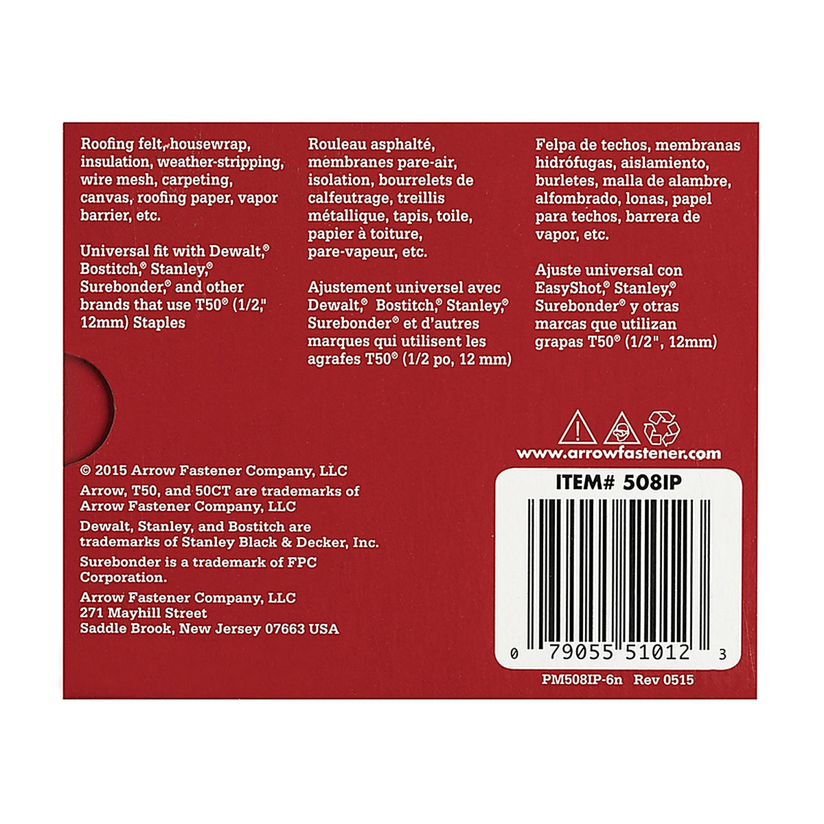 Arrow Fastener - 508IP - T50 3/8 in. W x 1/2 in. L 18 Ga. Flat Crown Heavy Duty Staples - 5000/Pack