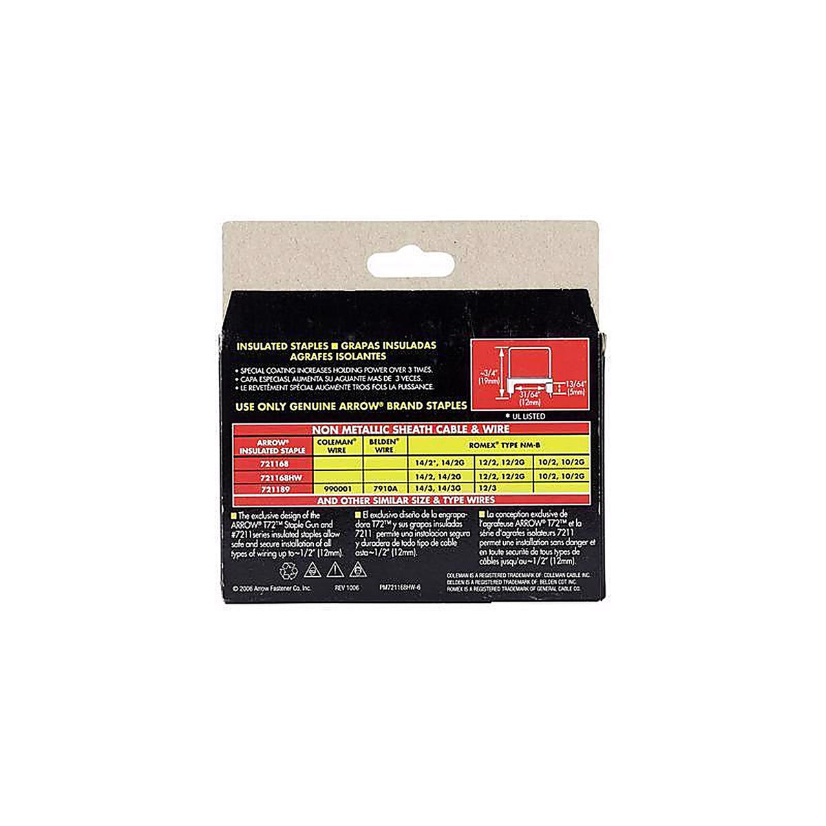 Arrow Fastener - 721168HW - T72 3/4 in. L 15 Ga. Wide Crown Insulated Staples - 300/Pack