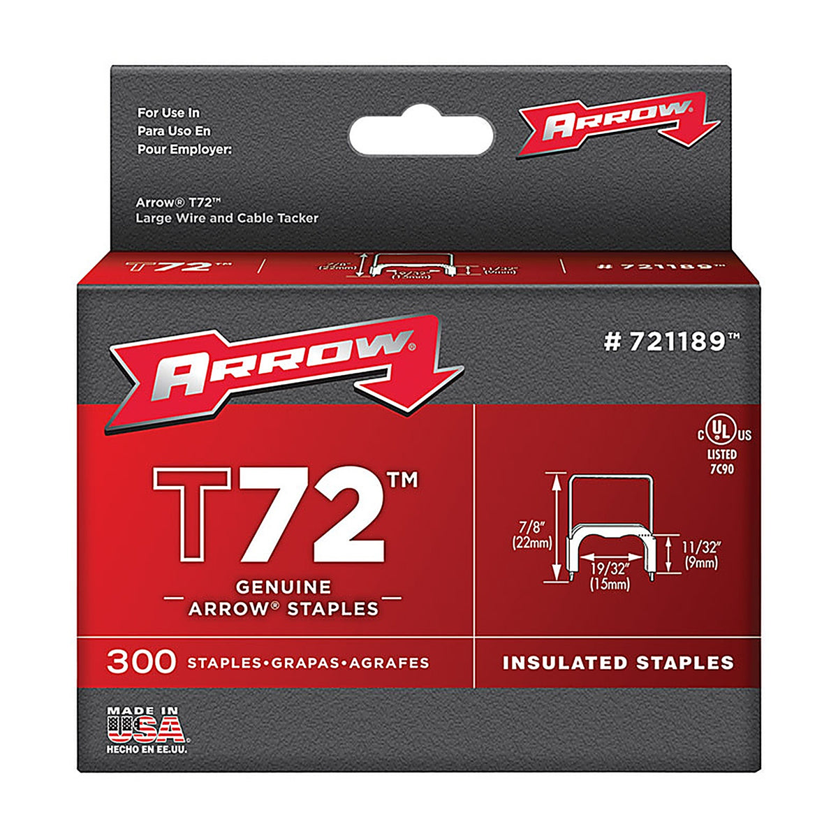 Arrow Fastener - 721189 - T72 3/4 in. W x 7/8 in. L 15 Ga. Wide Crown Insulated Staples - 300/Pack