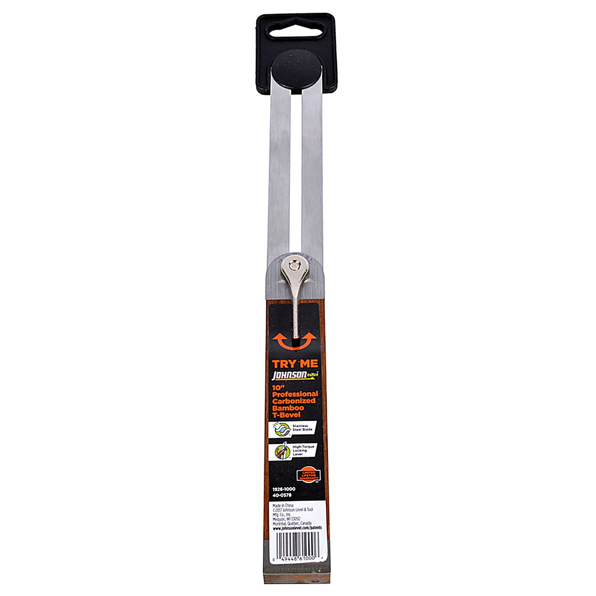 Johnson - 1926-1000 - 9 in. L x 1-9/50 in. H Stainless Steel T-Bevel with Hardwood Handle Brown