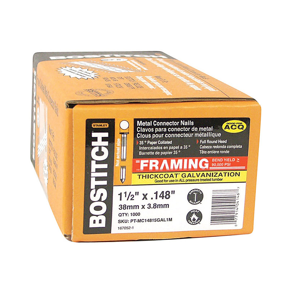 Bostitch - PT-MC14815G-1M - StrapShot 1-1/2 in. L X 10 Ga. Straight Strip Galvanized Metal Connector Nails 35 deg 1000