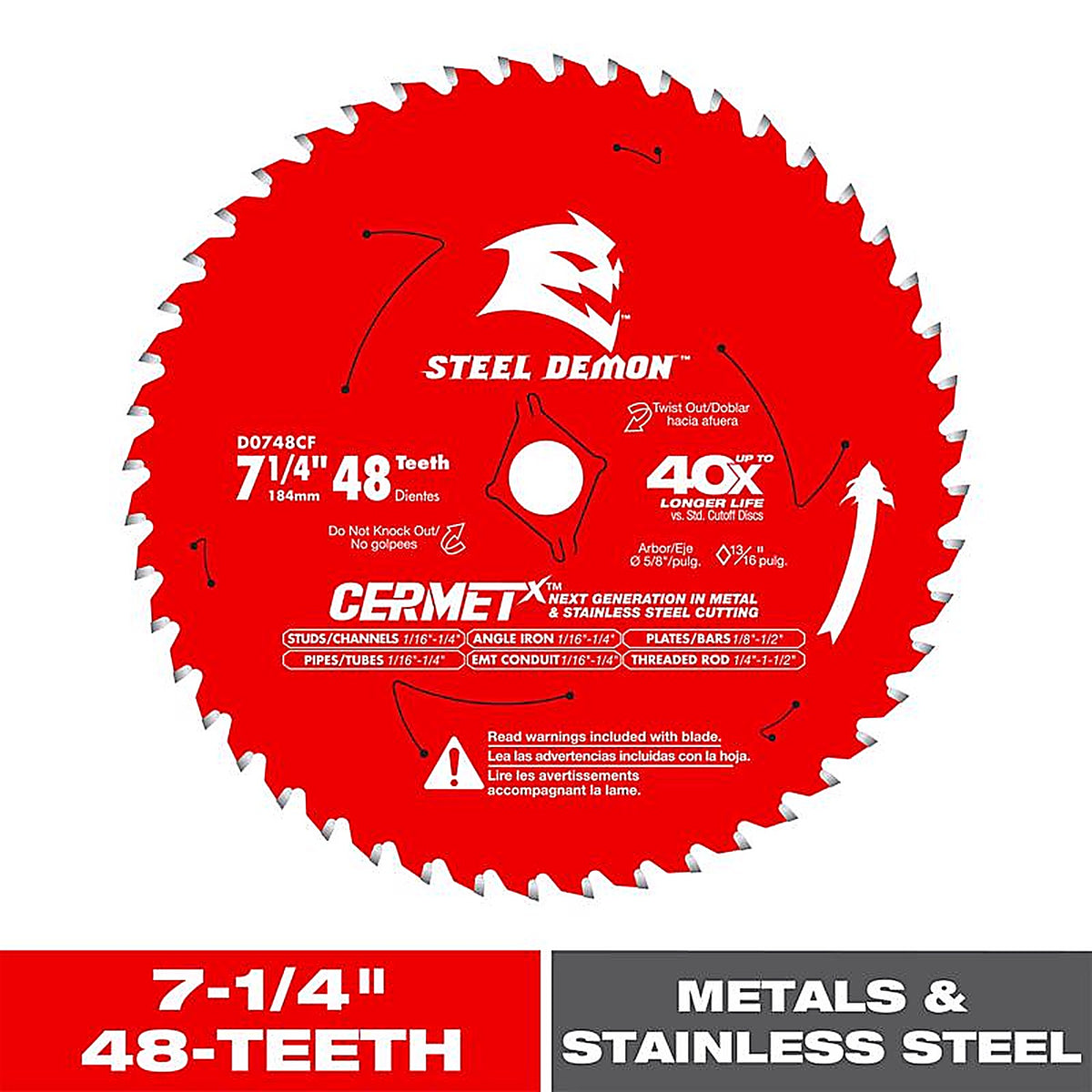 Diablo - D0748CFX - Steel Demon 7-1/4 in. D X 5/8 in. Cermet Carbide Circular Saw Blade 48 teeth 1 pc