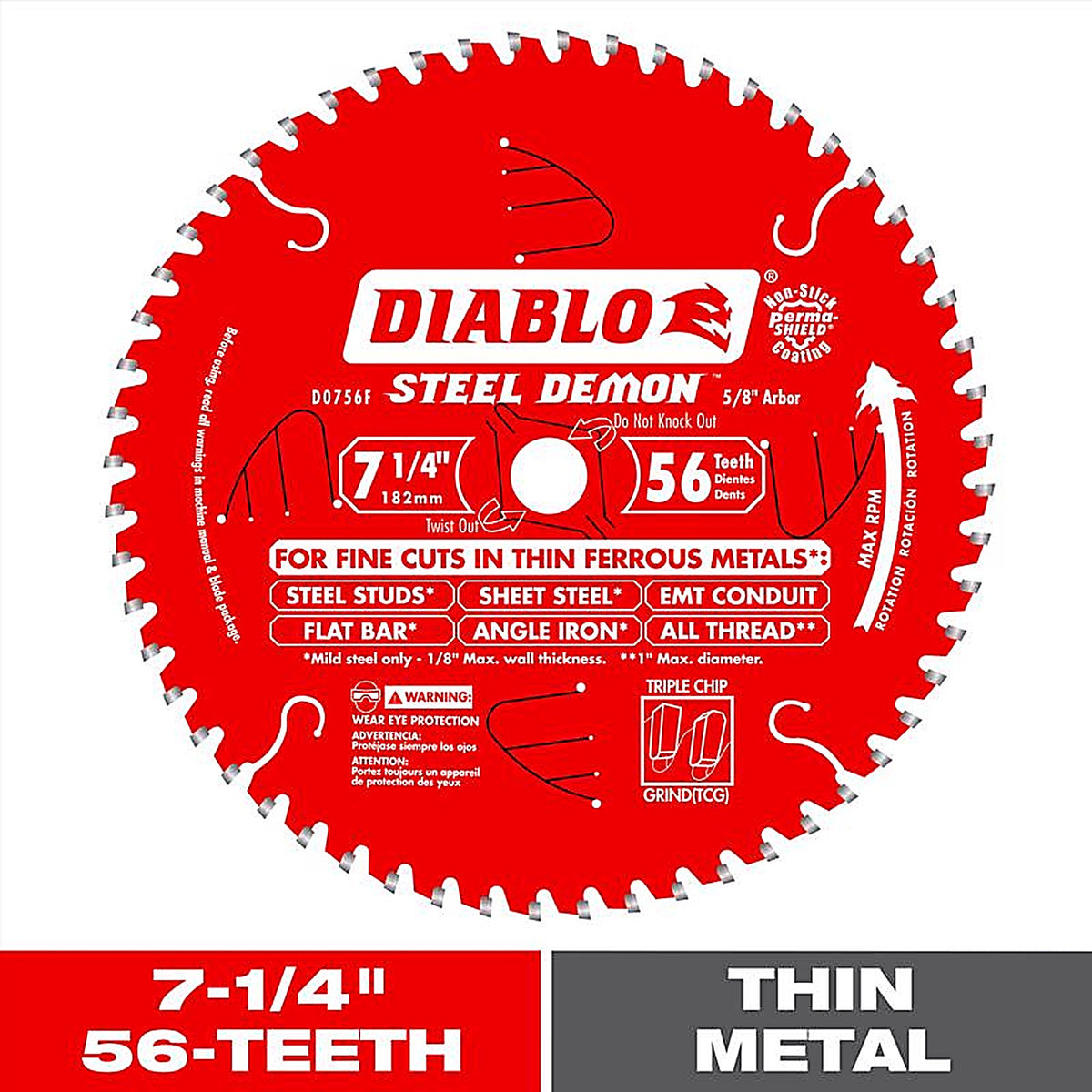 Diablo - D0756N - 7-1/4 in. D X 5/8 in. Carbide Circular Saw Blade 56 teeth 1 pc