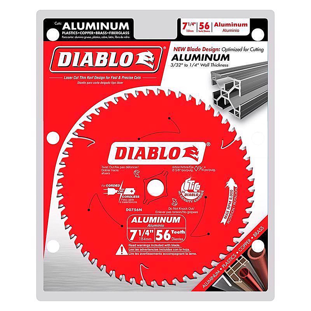 Diablo - D0756N - 7-1/4 in. D X 5/8 in. Carbide Circular Saw Blade 56 teeth 1 pc