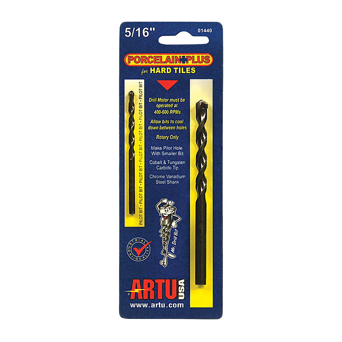 Artu - 1440 - Porcelain Plus 5/16 in. x 4-1/2 in. L Tungsten Carbide Tipped Glass and Tile Bit Set 2/pc.