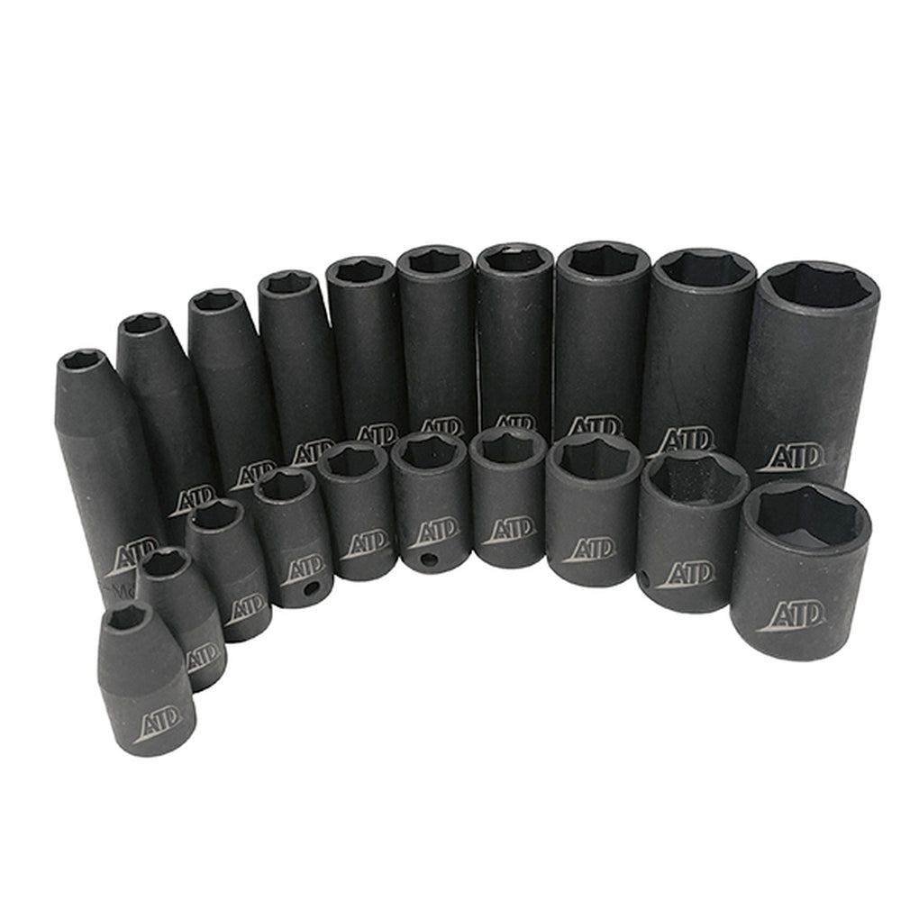 ATD - 2220 - 20-Pc. 1/4 Drive 6 Point SAE Standard & Deep Impact Socket Set