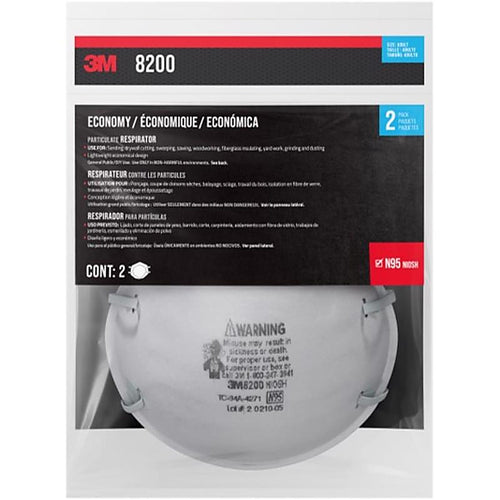 3M - 8200H2-C - N95 Sanding and Fiberglass Respirator White 2 pk