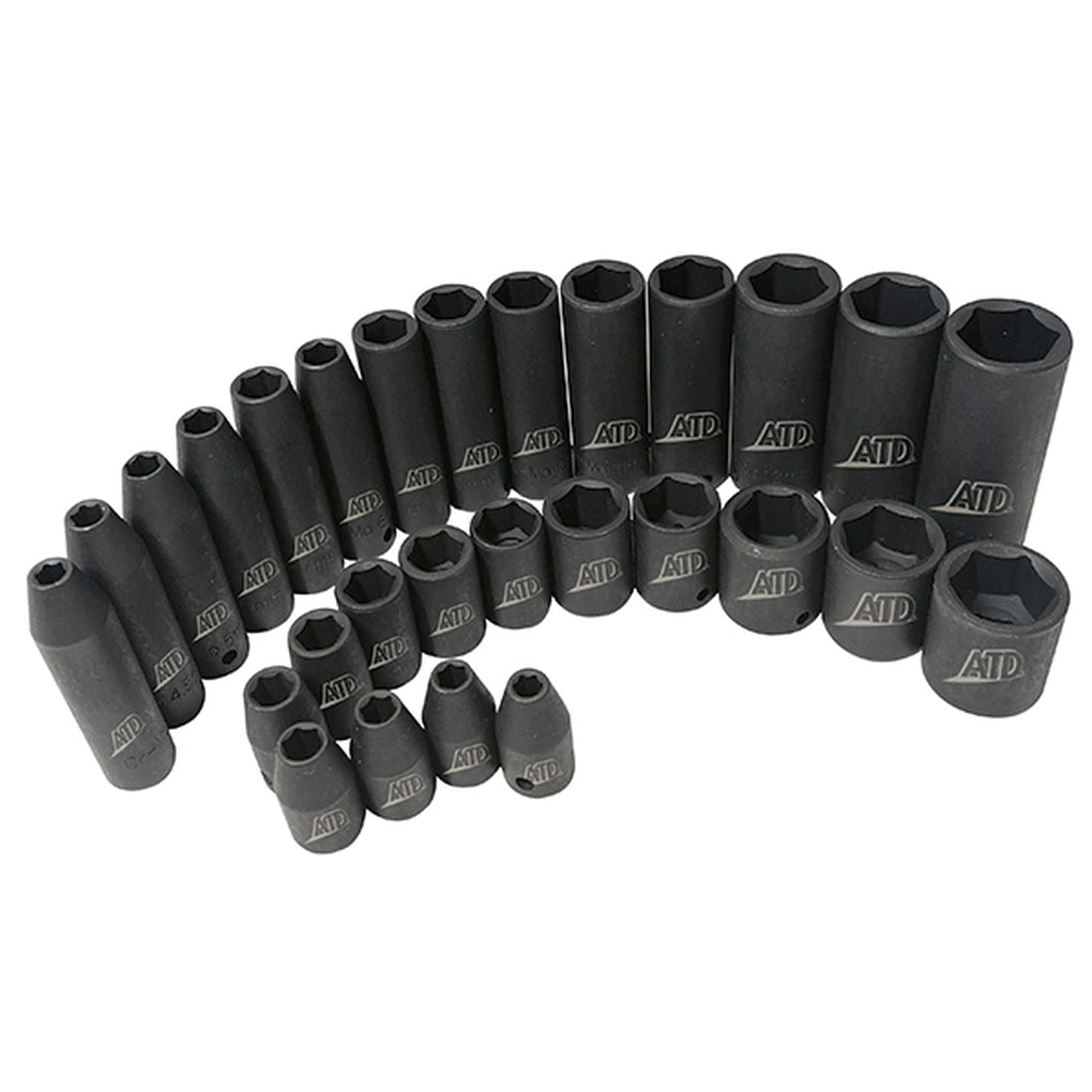 ATD - 2228 - 28-Pc. 1/4 Drive 6 Point Metric Standard & Deep Impact Socket Set