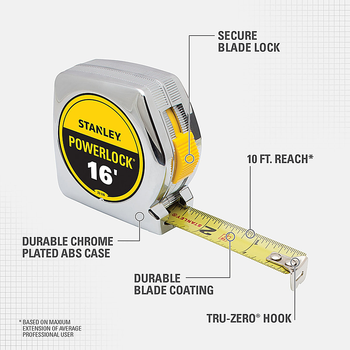 Stanley - 33-116 - PowerLock 16 ft. L x 0.75 in. W Tape Measure - 1/Pack