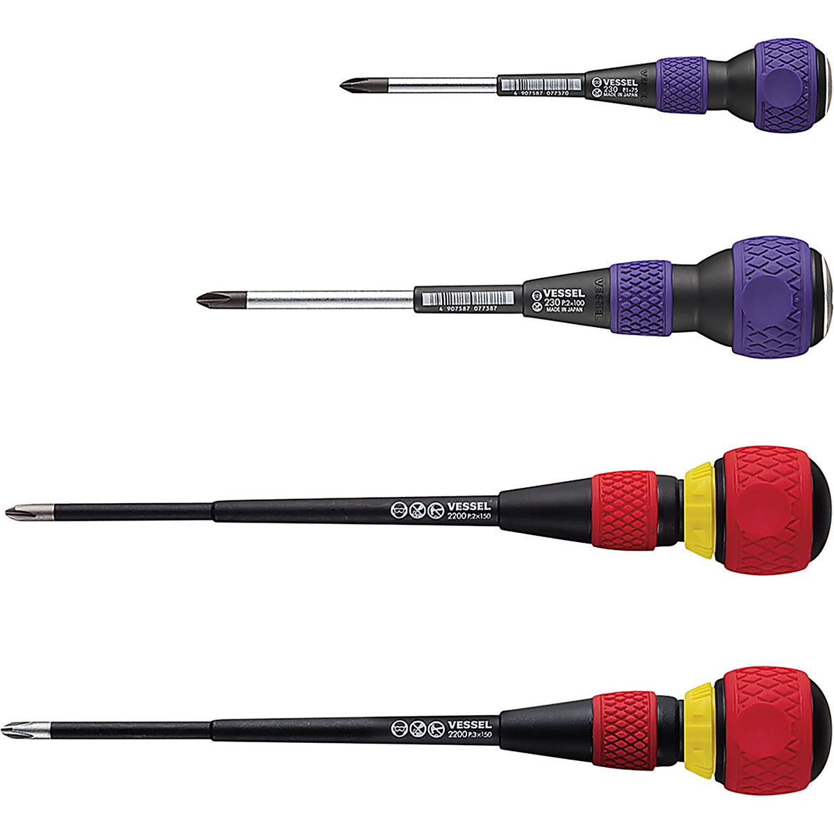 Vessel - 2304JSPB - Ball Grip JIS Screwdriver 4Pcs. Set