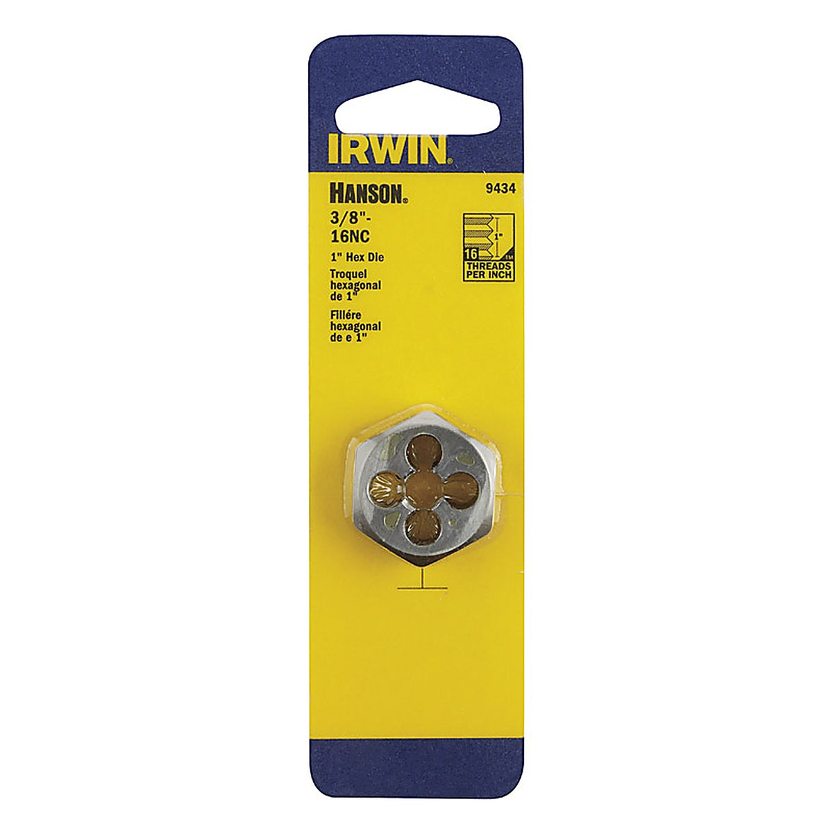Irwin - 9434 - Hanson High Carbon Steel SAE Hexagon Die 3/8 in.-16NC 1/pc.