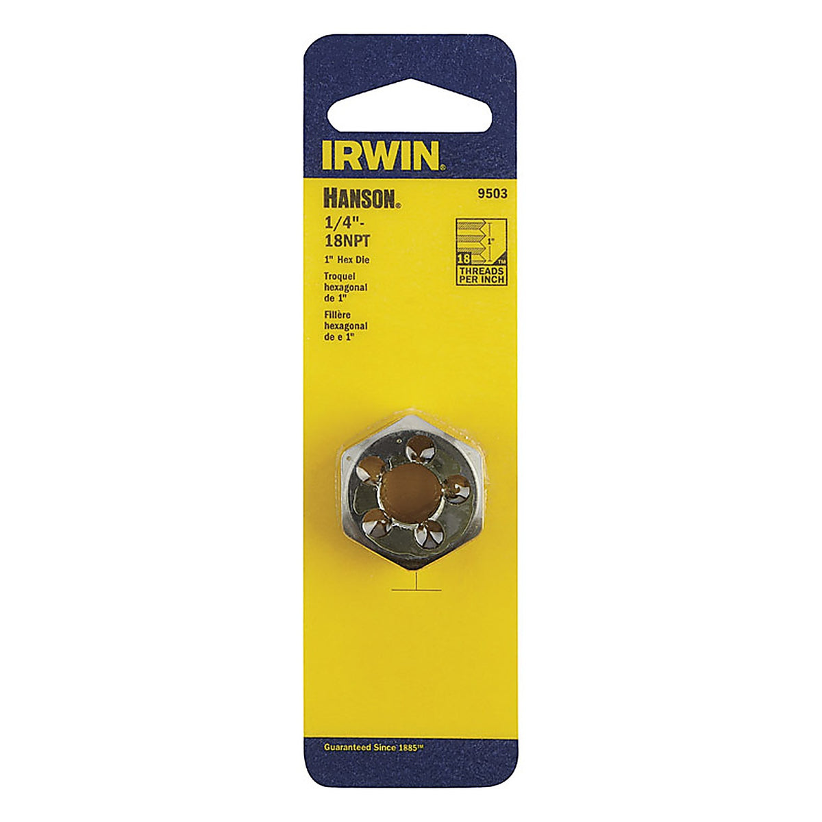 Irwin - 9503ZR - Hanson High Carbon Steel SAE Hexagon Die 1/4 in.-18NPT 1/pc.