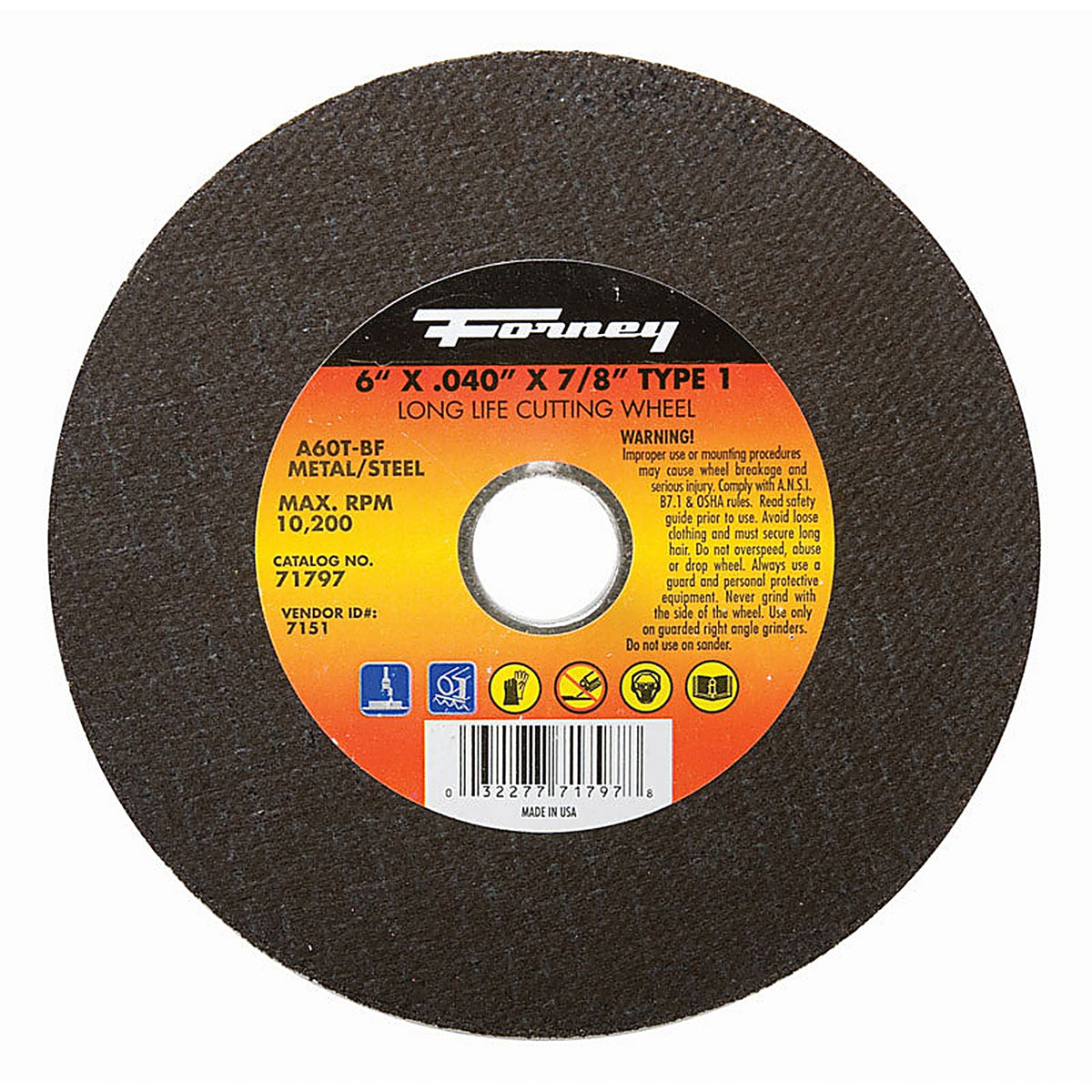 Forney - 71797 - 6 in. D X 7/8 in. S Aluminum Oxide Metal Cut-Off Wheel 1 pc