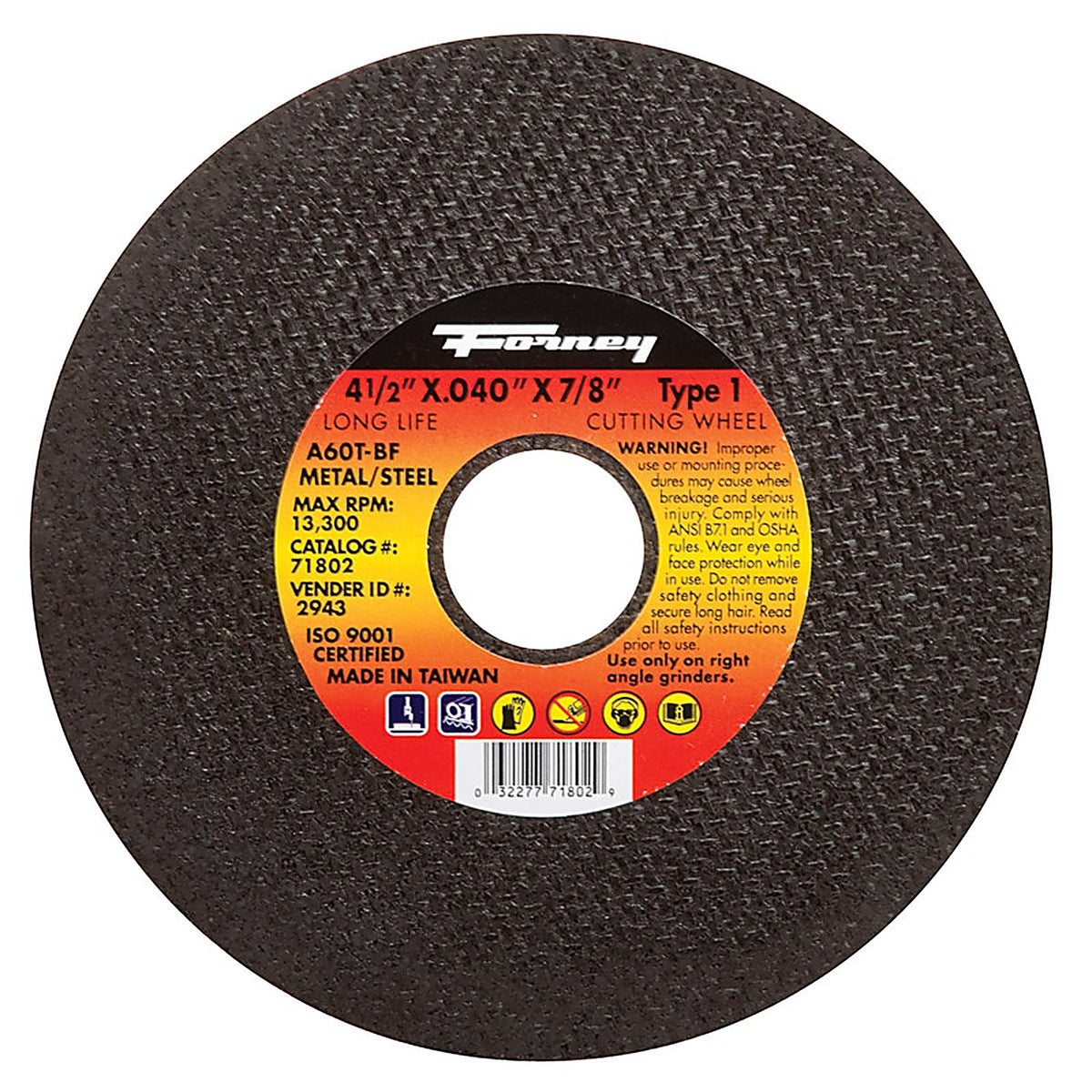 Forney - 71802 - 4-1/2 in. D X 7/8 in. S Aluminum Oxide Metal Cut-Off Wheel 1 pc