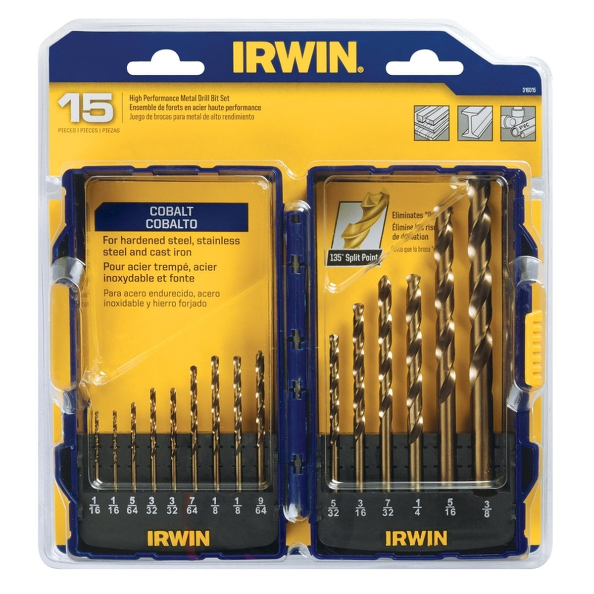 Irwin - 316015 - Cobalt Steel Drill Bit Set 15/pc.