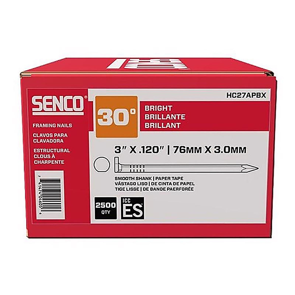 Senco - HC27APBX - 3 in. Paper Strip Framing Nails 34 deg. Smooth Shank - 2500/Pack