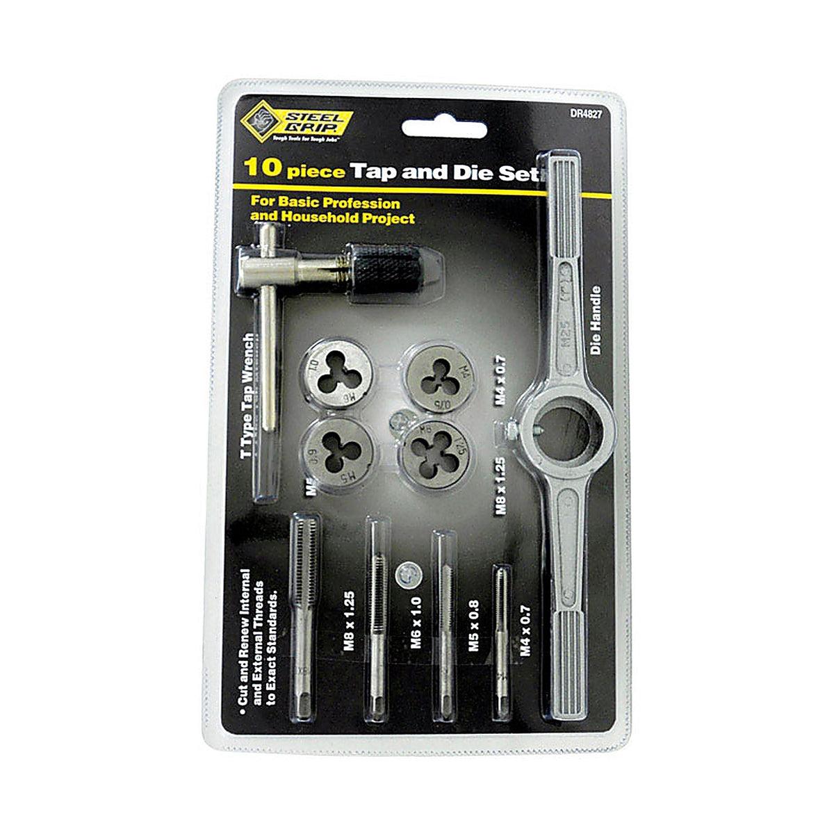 Steel Grip - DR4827MM - Steel Metric Tap and Die Set M8-1.25, M4-0.7, M6-1.0, M5-0.8 10/pc.