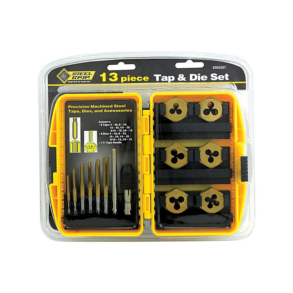 Steel Grip - DR62057SAE - Steel SAE Tap and Die Set 6-32, 8-32, 10-24, 10-32, 1/4-20, 5/16-8 13/pc.