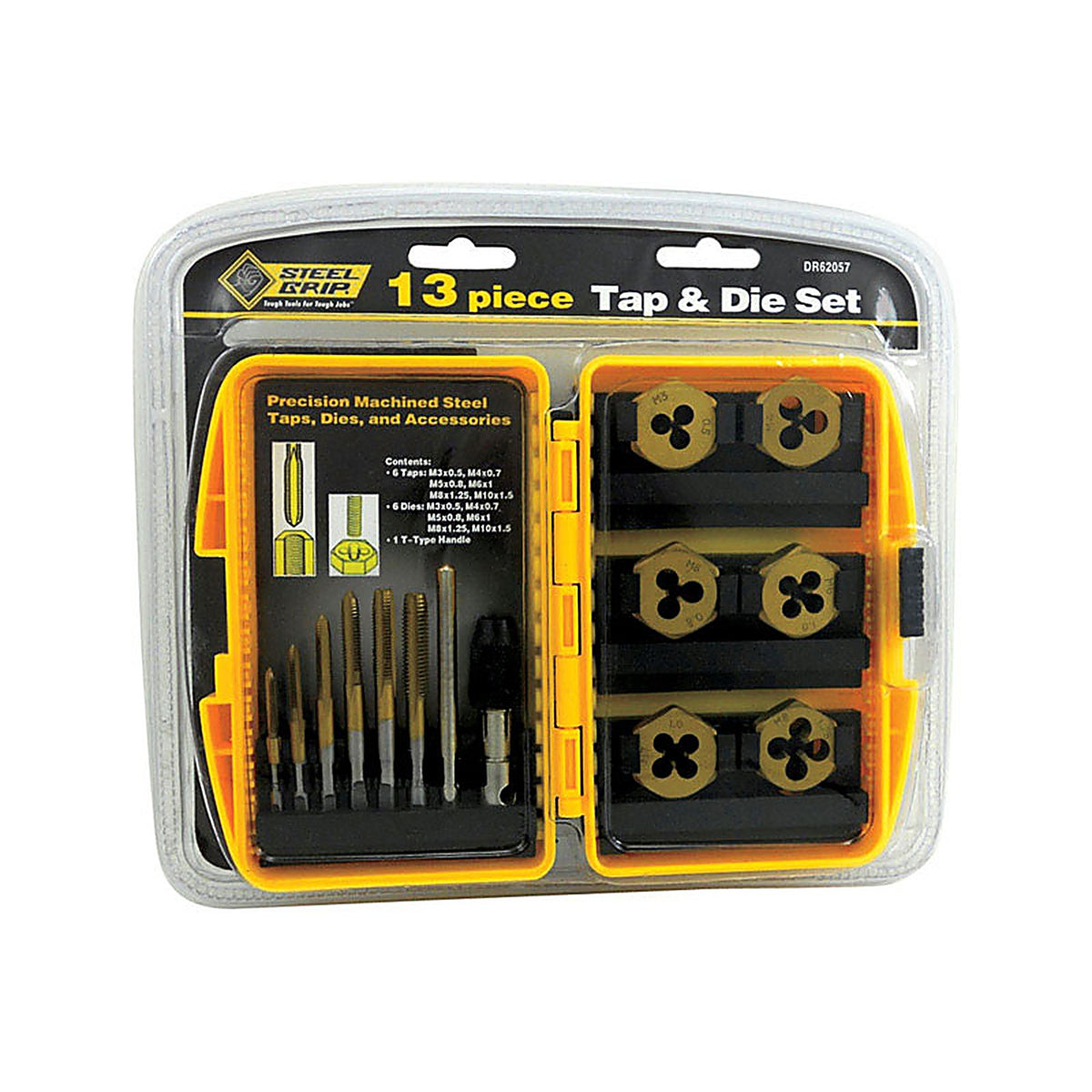 Steel Grip - DR62057MM - Steel Metric Tap and Die Set M3-1/2, M4-3/4, M5-13/16, M6-1, M7-1 13/pc.