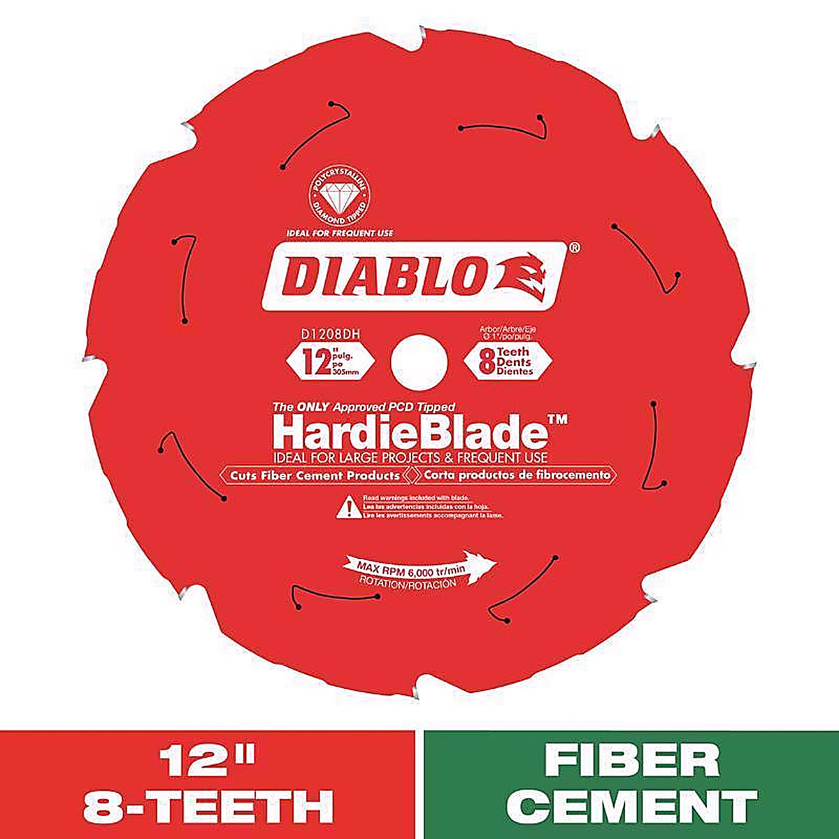 Diablo - D1208DH - HardieBlade 12 in. D X 1 in. Polycrystalline Diamond Fiber Cement Blade 8 teeth