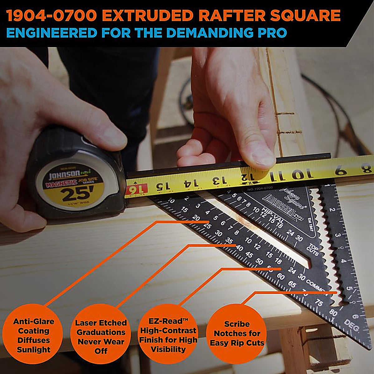 Johnson - 1904-0700 - 7 in. L x 10 in. H Aluminum Rafter Square Black