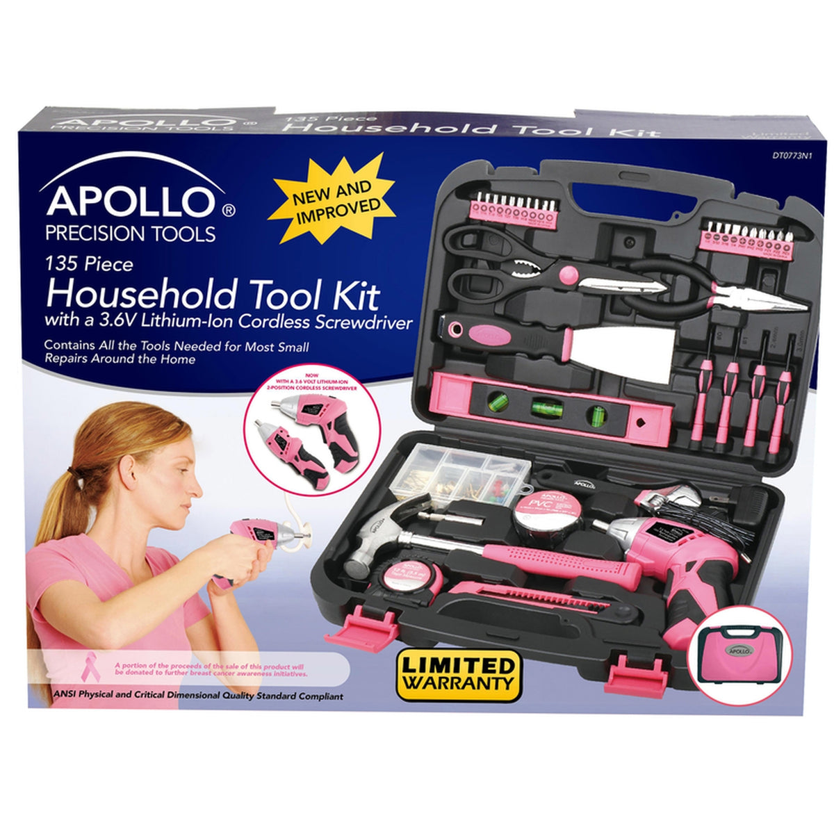 Apollo - DT0773N1 - Household Tool Kit Pink 135/pc.
