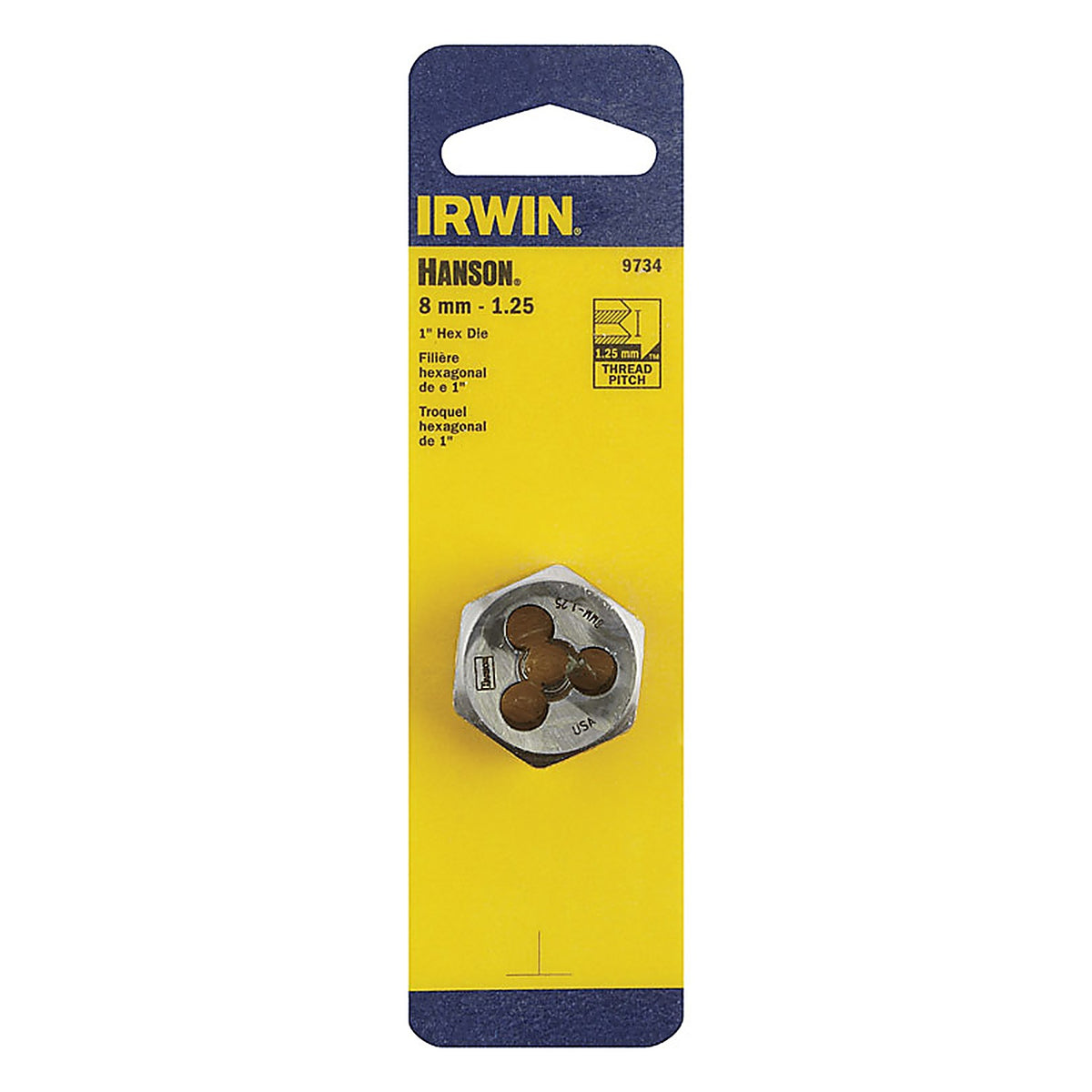 Irwin - 9734 - Hanson High Carbon Steel Metric Hexagon Die 8mm-1.25 1/pc.