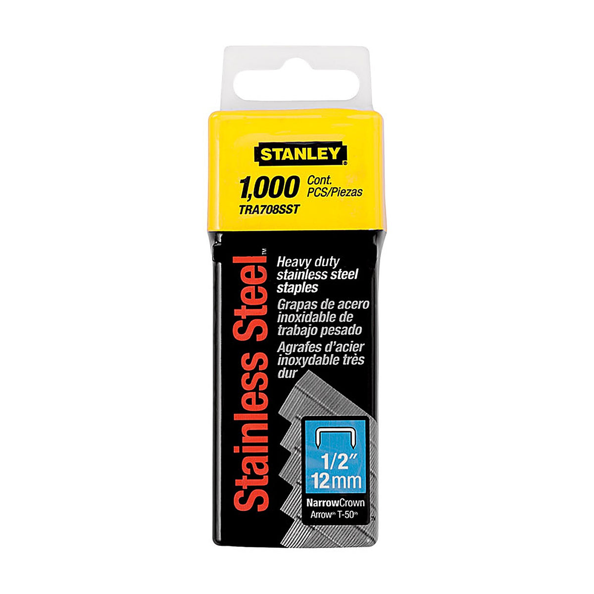 Stanley - TRA708SST - T50 27/64 in. W X 1/2 in. L 23 Ga. Narrow Crown Heavy Duty Staples 1000 pk