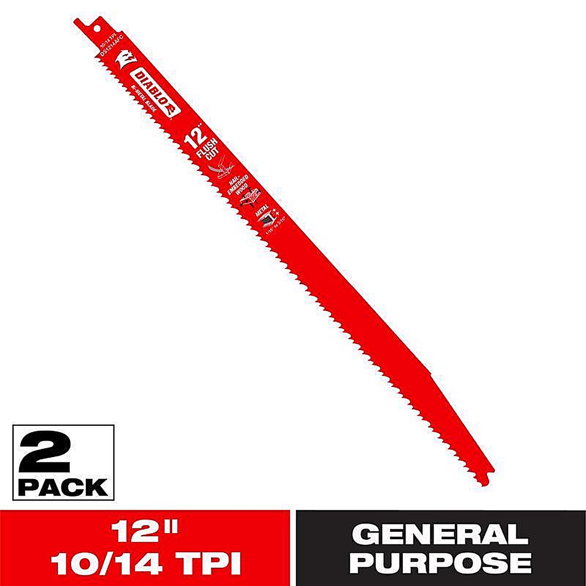 Diablo - DS1214AFC2 - 12 in. Bi-Metal Reciprocating Saw Blade 10/14 TPI 2 pk