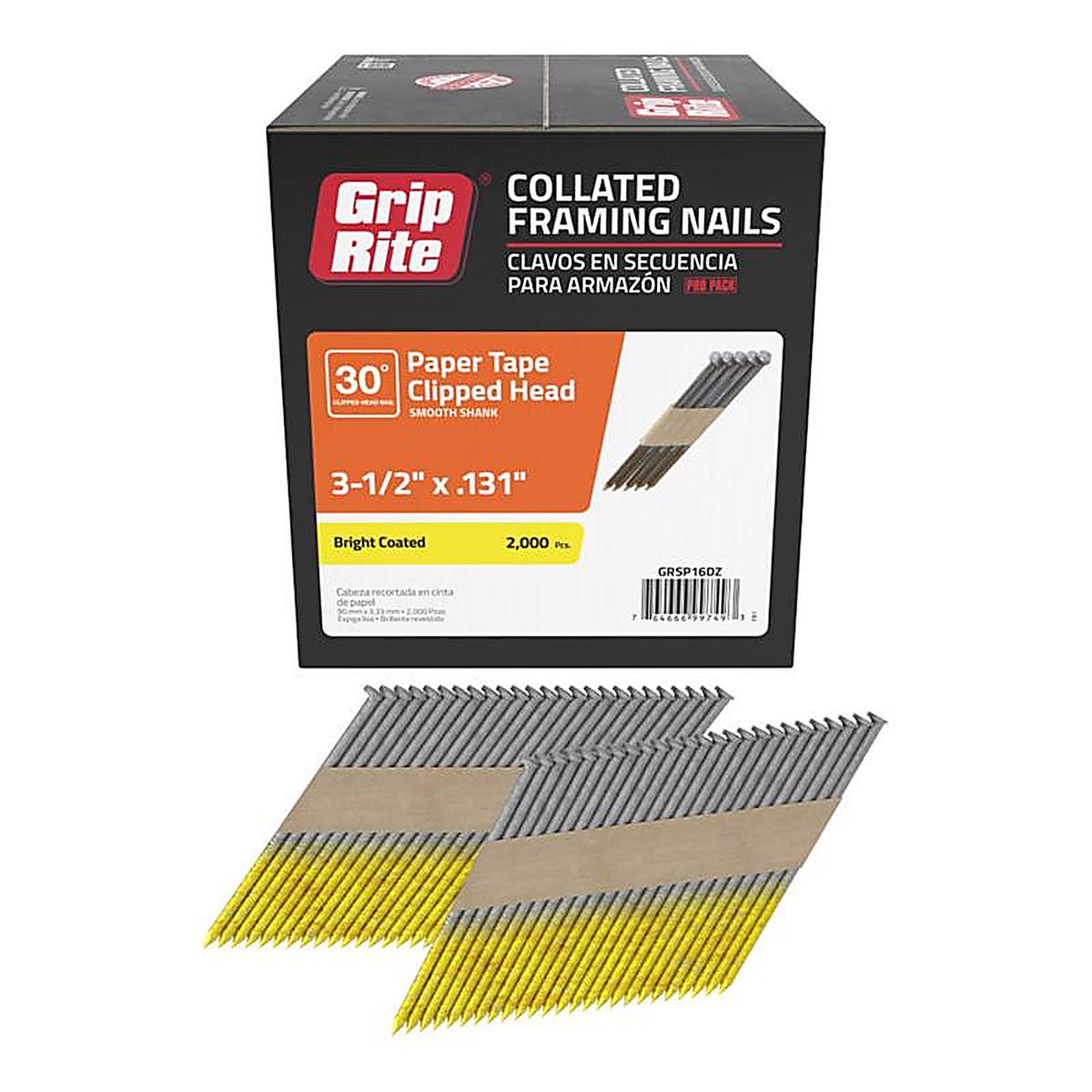 Grip-Rite - GRSP16DZ - 3-1/2 in. Angled Strip Framing Nails 30 deg. Smooth Shank - 2000/Pack