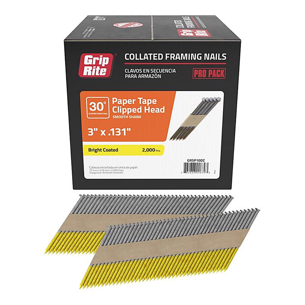 Grip-Rite - GRSP10DZ - 3 in. Angled Strip Framing Nails 30 deg. Smooth Shank - 2000/Pack