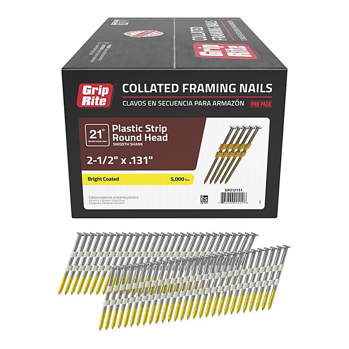 Grip-Rite - GR212131 - 2-1/2 in. Angled Strip Framing Nails 21 deg. Smooth Shank - 5000/Pack