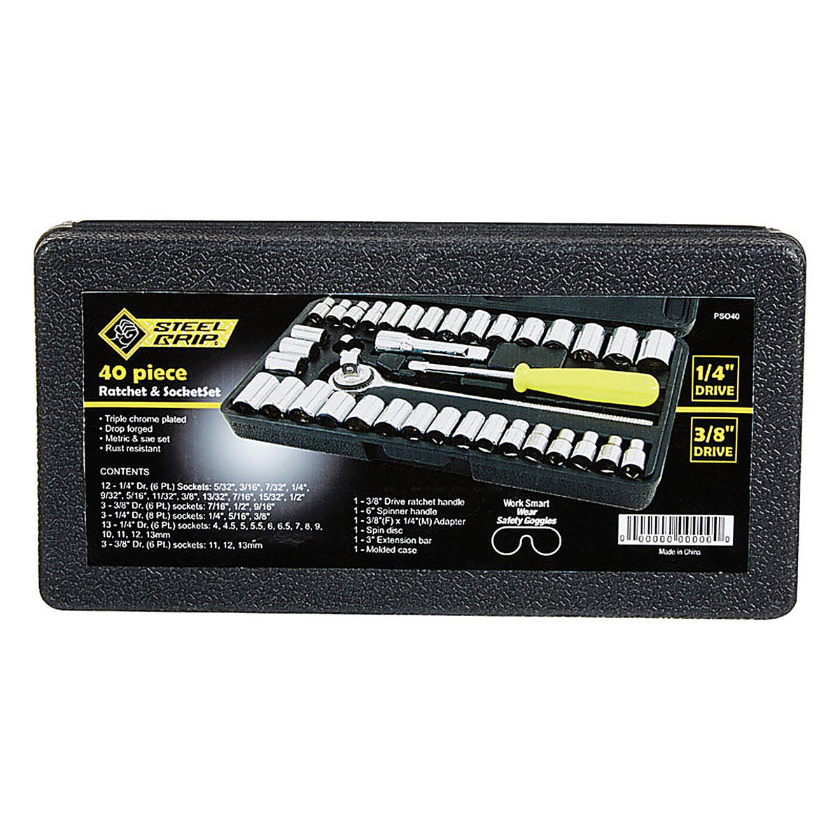 Steel Grip - PSO40 - 1/4 and 3/8 in. drive Metric and SAE Socket and Ratchet Set 40/pc.