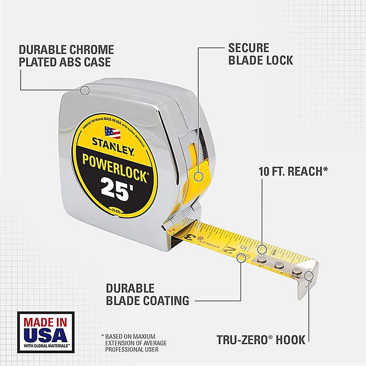 Stanley - 33-425 - PowerLock 25 ft. L x 1 in. W Tape Measure - 1/Pack