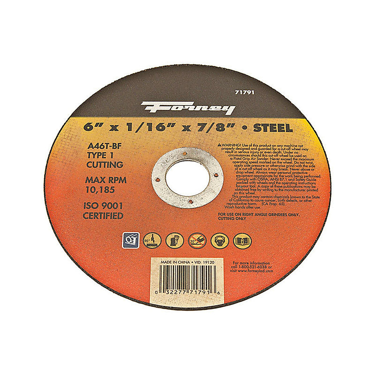 Forney - 71791 - 6 in. D X 7/8 in. S Aluminum Oxide Metal Cut-Off Wheel 1 pc