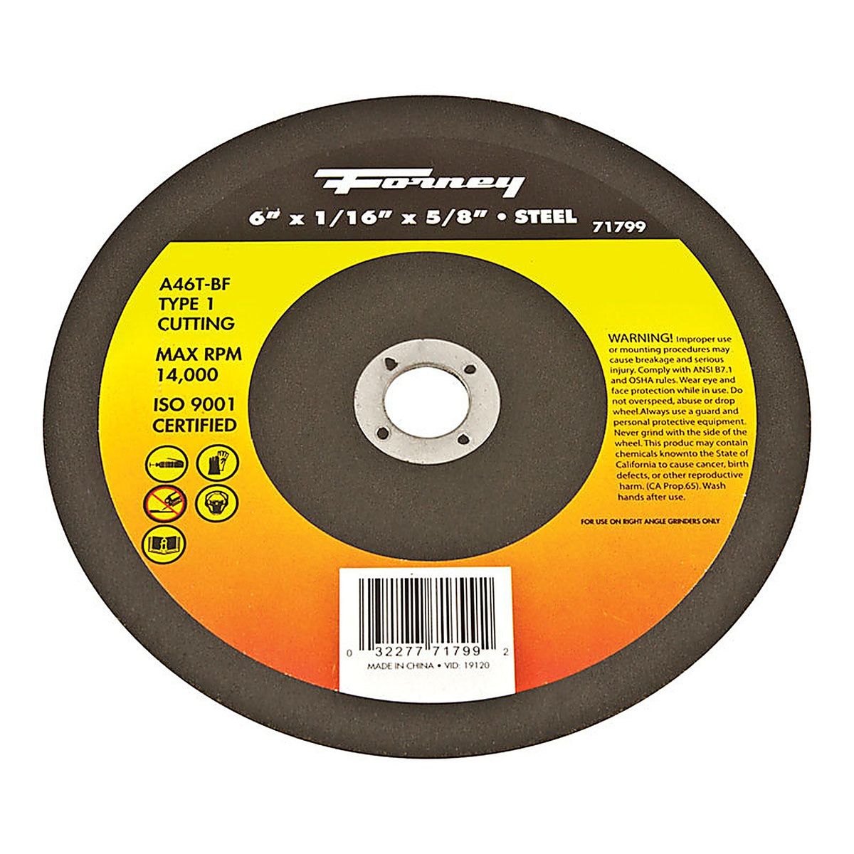 Forney - 71799 - 6 in. D X 5/8 in. S Aluminum Oxide Metal Cut-Off Wheel 1 pc