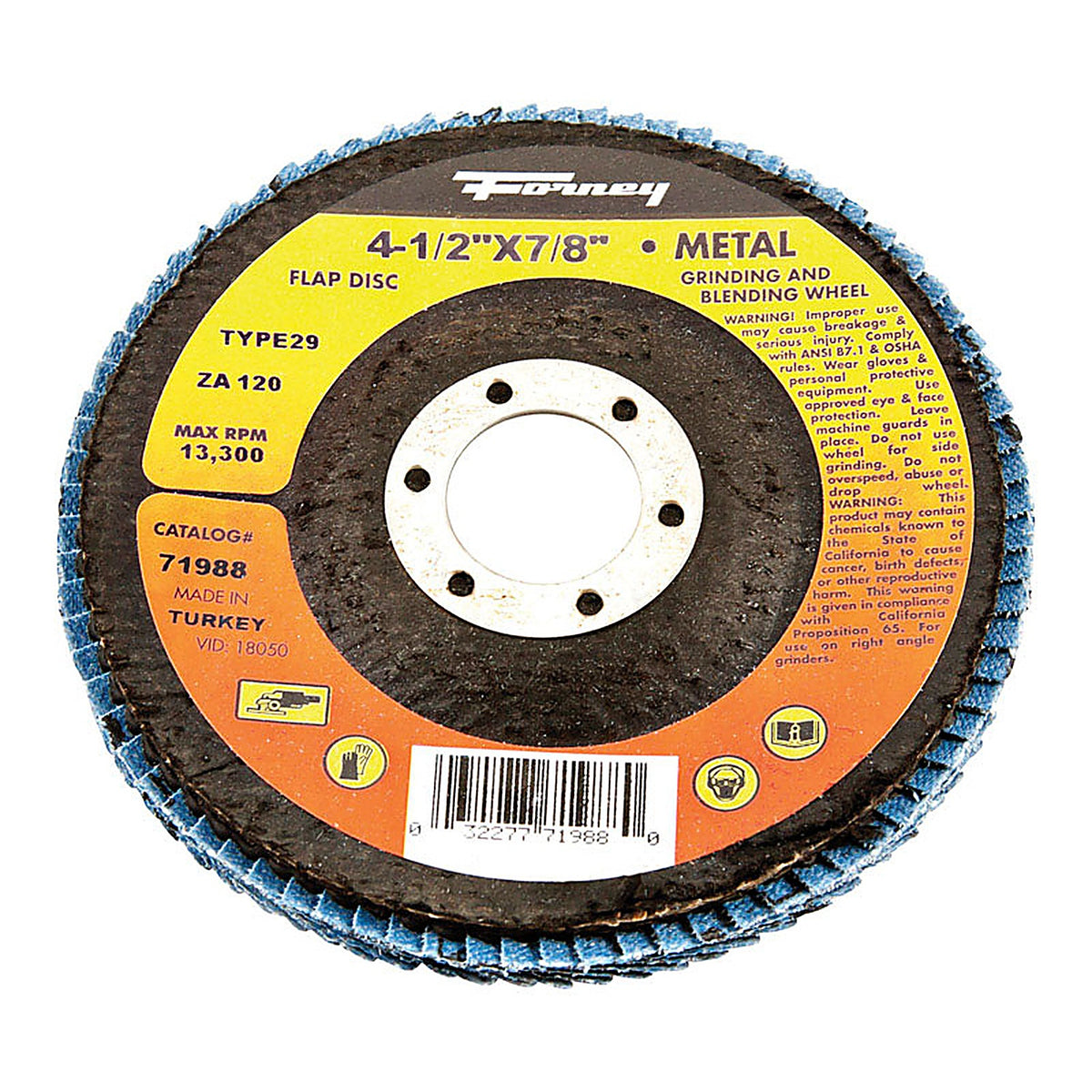 Forney - 71988 - 4-1/2 in. D X 7/8 in. Zirconia Aluminum Oxide Arbor Flap Disc 120 Grit 1 pc