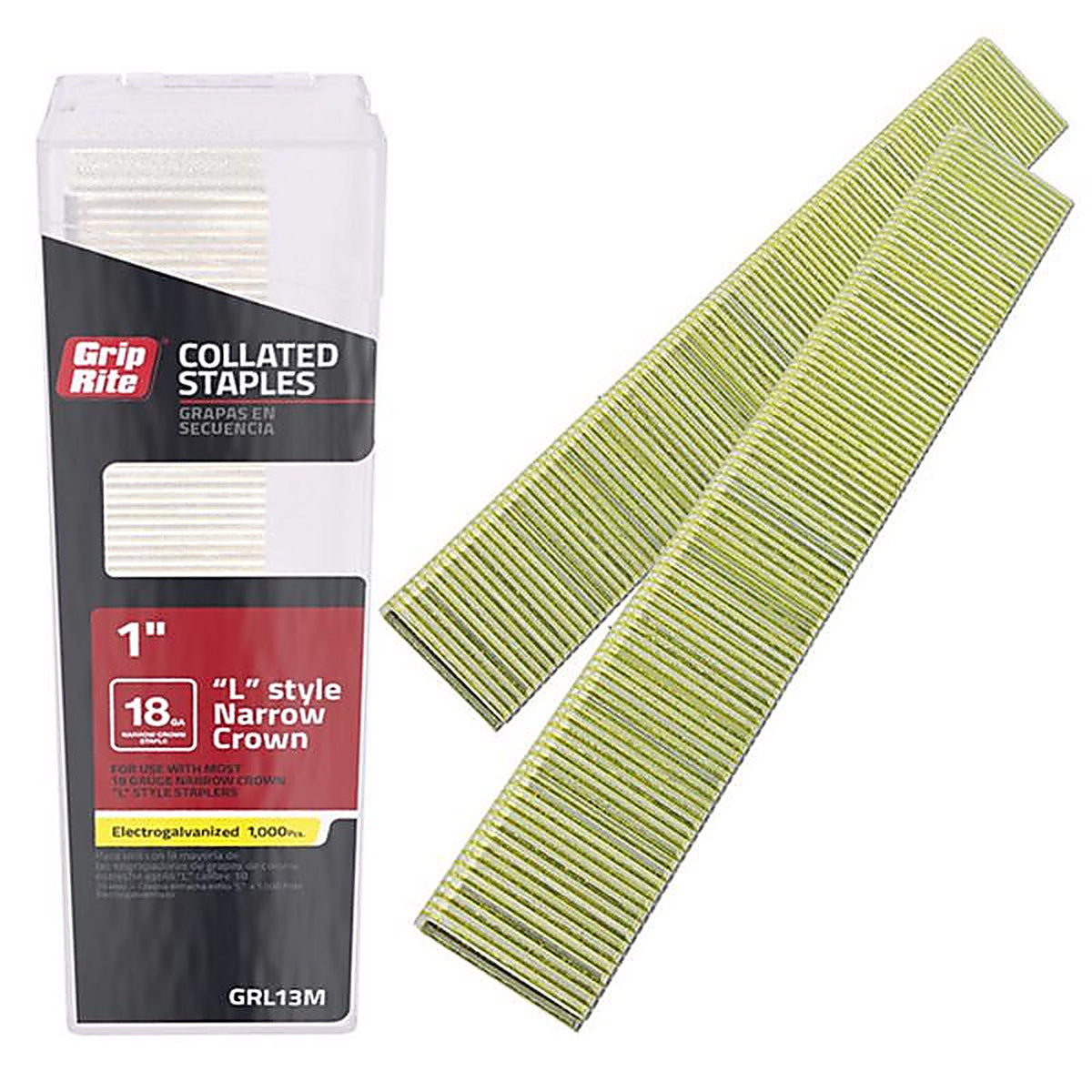 Grip-Rite - GRL13M - 1/4 in. W x 1 in. L L-Style 18 Ga. Narrow Crown Staples - 1000/Pack