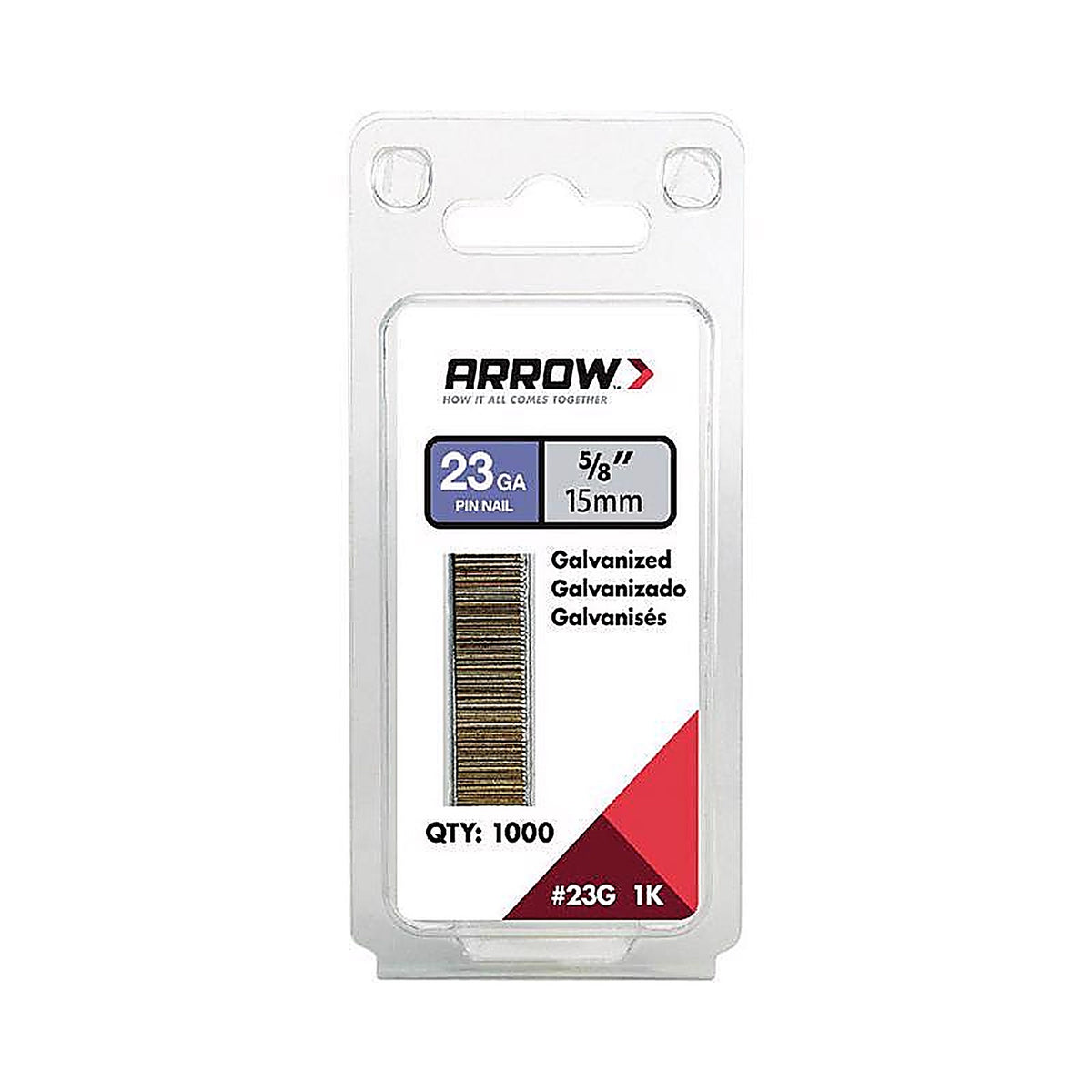 Arrow Fastener - 23G15-1K - 5/8 in. 23 Ga. Straight Strip Pin Nails Smooth Shank 1,000/Pack