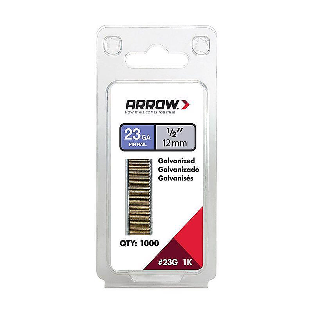 Arrow Fastener - 23G12-1K - 1/2 in. 23 Ga. Straight Strip Pin Nails Smooth Shank 1,000/Pack