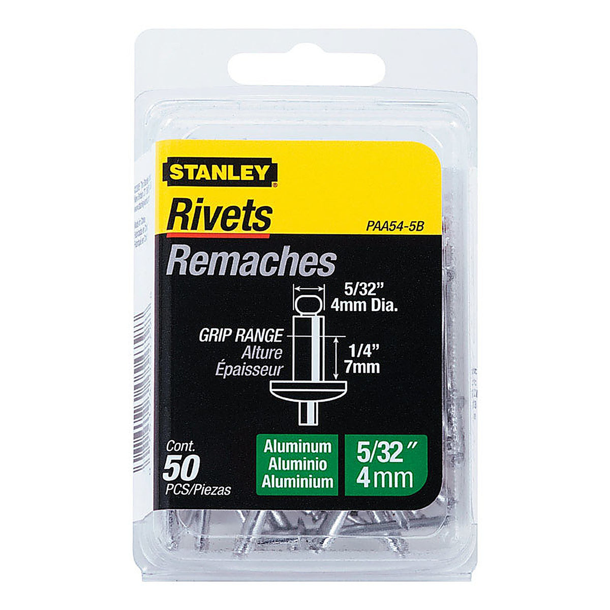 Stanley - PAA54-5B - 5/32 in. D X 1/4 in. Aluminum Blind Rivets Silver 50 pk