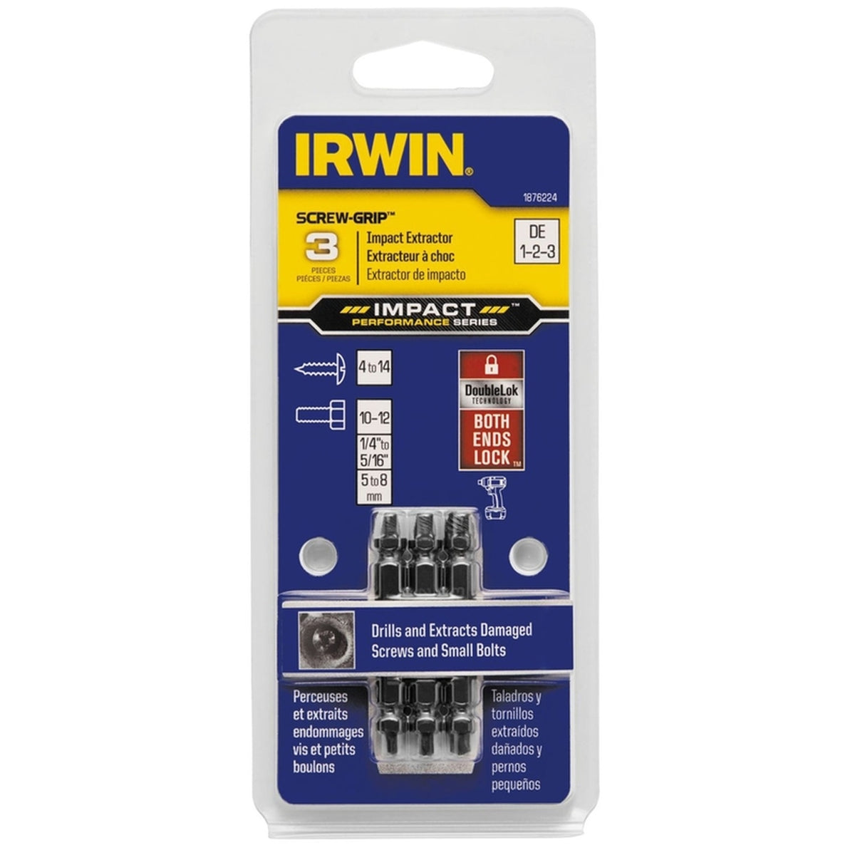 Irwin - 1876224 - Impact SCREW-GRIP .15 in. M2 High Speed Steel Double-Ended Screw Extractor 2 in. 3/pc.