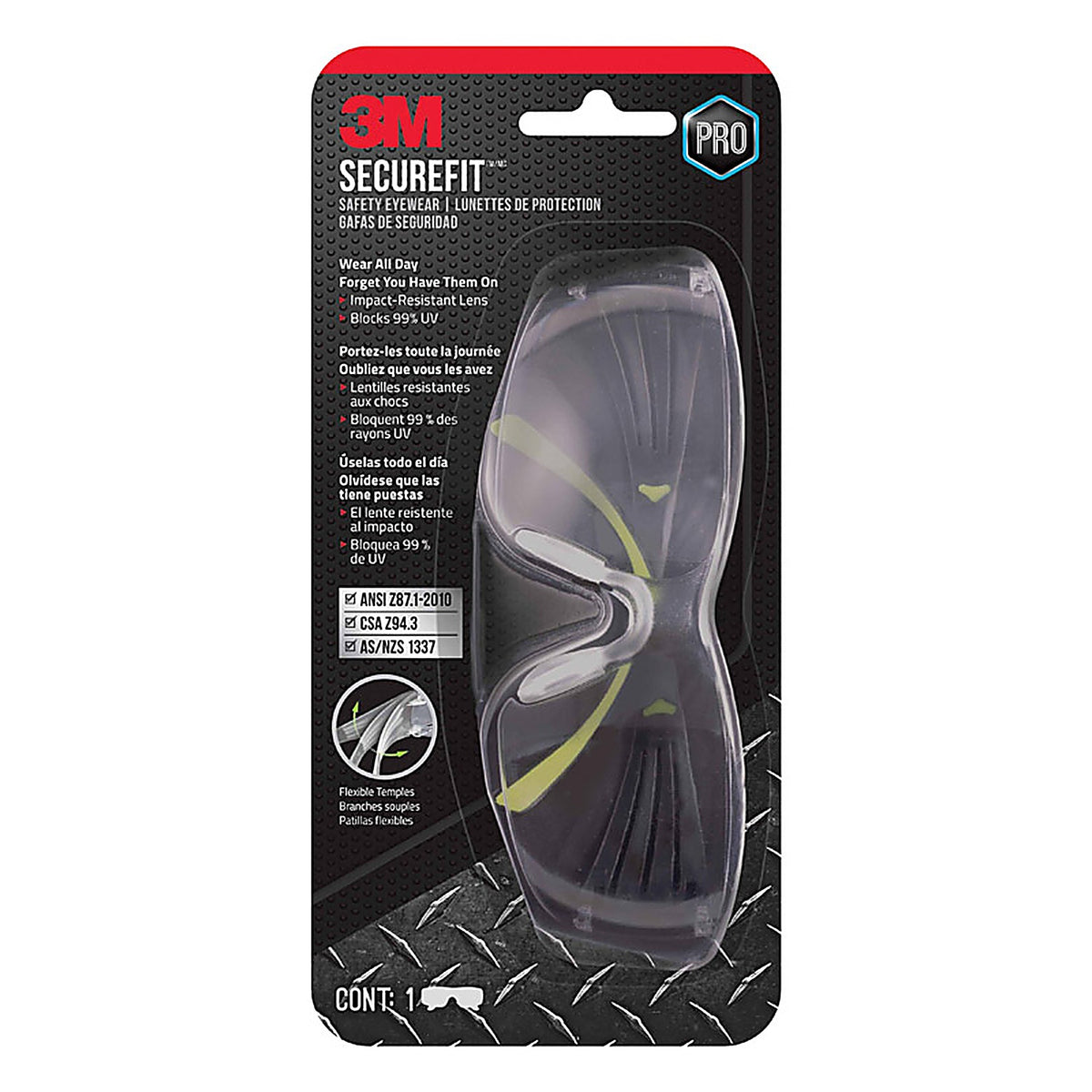 3M - SF400C-WV-6-PS - SecureFit Anti-Fog Safety Glasses Clear Lens Black/Green Frame 1 pc