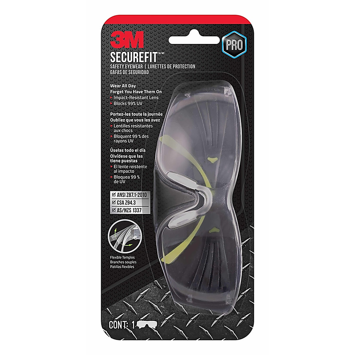 3M - SF400C-WV-6-PS - SecureFit Anti-Fog Safety Glasses Clear Lens Black/Green Frame 1 pc