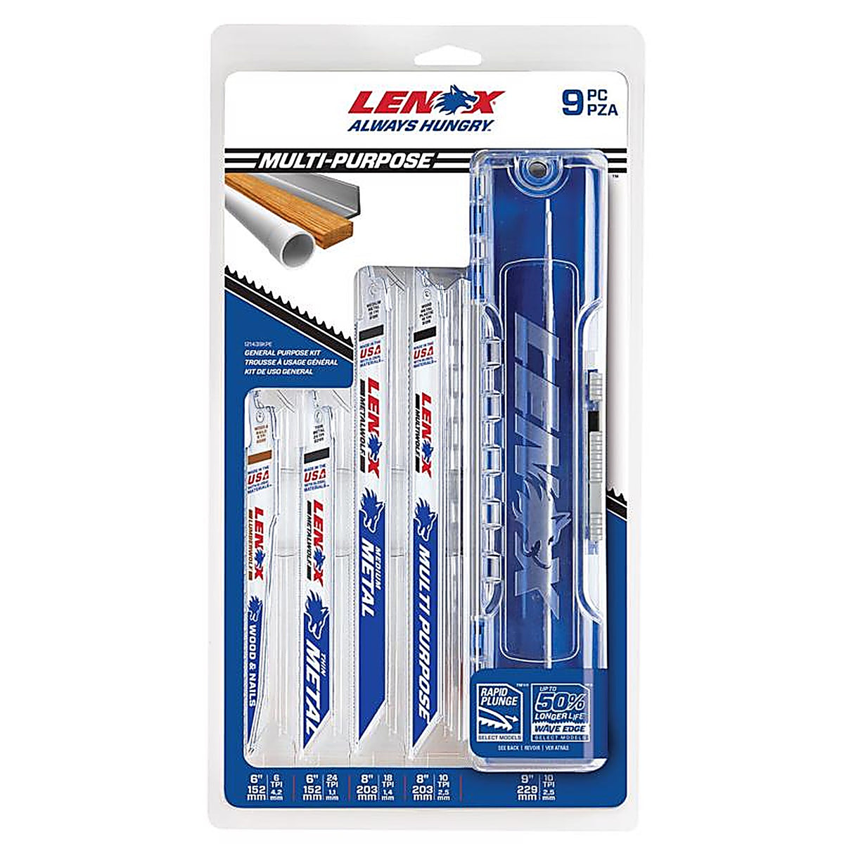 Lenox - 121439KPE - Assorted in. Bi-Metal Reciprocating Saw Blade Set Multi TPI 9/Pack