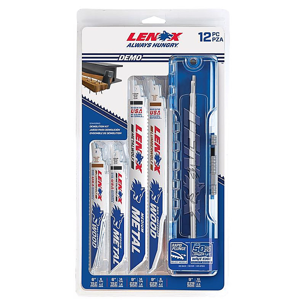 Lenox - 1214412RKD - Assorted in. Bi-Metal Reciprocating Saw Blade Set Multi TPI - 12/Pack